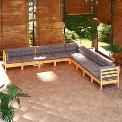 Salon De Jardin 9 Pcs Avec Coussins Gris Bois De Pin Massif Vidaxl