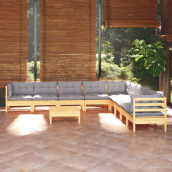 vidaXL Salon de jardin 10 pièces - Gris