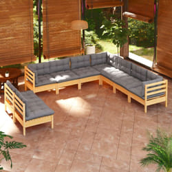 Salon De Jardin 9 Pcs Avec Coussins Gris Bois De Pin Massif Vidaxl