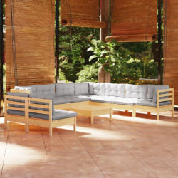 vidaXL Salon de jardin 10 pcs avec coussins - Bois de pin massif