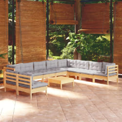 vidaXL Salon de Jardin 11 Pièces - Gris
