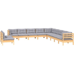 Salon De Jardin 11 Pcs Avec Coussins Gris Bois De Pin Solide Vidaxl