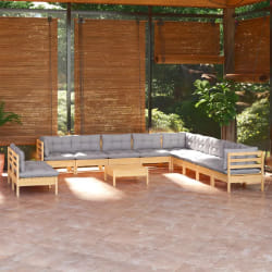 VIDAXL Salon de jardin 12 pcs avec coussins - Gris