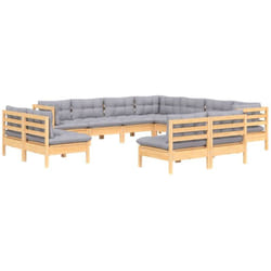 Salon De Jardin 11 Pcs Avec Coussins Gris Bois De Pin Solide Vidaxl