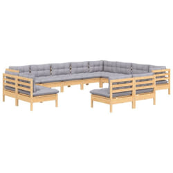 Salon De Jardin 12 Pcs Avec Coussins Gris Bois De Pin Massif Vidaxl