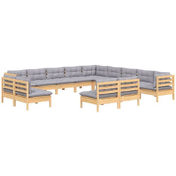Salon De Jardin 13 Pcs Avec Coussins Gris Bois De Pin Massif Vidaxl