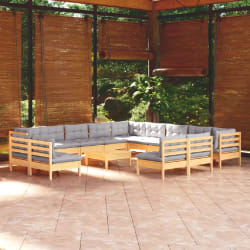 vidaXL Salon de jardin 14 pcs bois de pin gris