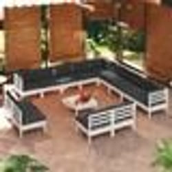 vidaXL Salon de jardin 14 pcs avec coussins blanc bois de pin solide