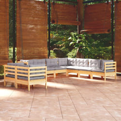 Salon De Jardin 9 Pcs Avec Coussins Gris Bois De Pin Massif Vidaxl