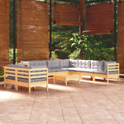 vidaXL Salon de jardin 10 pcs - Gris bois de pin massif