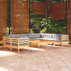 VidaXL Salon de jardin 11 pcs gris pin bois