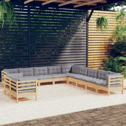 Salon De Jardin 11 Pcs Avec Coussins Gris Bois De Pin Solide Vidaxl