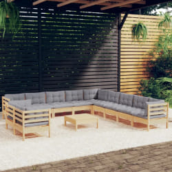 VidaXL Salon de jardin 12 pcs - Bois de pin - Gris