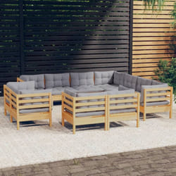 Vidaxl Salon De Jardin 11 Pcs Avec Coussins Gris Bois De Pin Solide