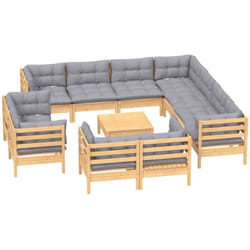 Salon De Jardin 12 Pcs Avec Coussins Gris Bois De Pin Massif Vidaxl