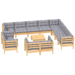 Salon De Jardin 13 Pcs Avec Coussins Gris Bois De Pin Solide Vidaxl