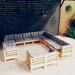 Vidaxl Salon De Jardin 13 Pcs Avec Coussins Gris Bois De Pin Solide