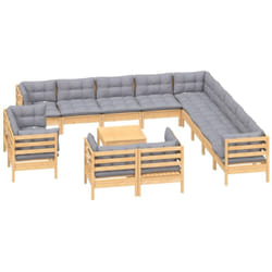 Salon De Jardin 14 Pcs Avec Coussins Gris Bois De Pin Solide Vidaxl