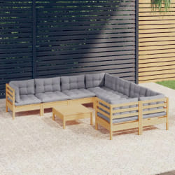 vidaXL Salon de jardin 9 pcs - Gris