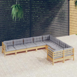 vidaXL Salon de jardin 9 pcs - Gris
