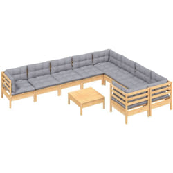 Salon De Jardin 10 Pcs Avec Coussins Gris Bois De Pin Vidaxl