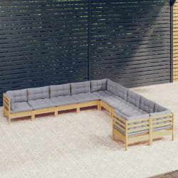 vidaXL Salon de jardin 10 pcs - Gris
