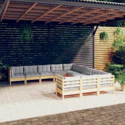 VidaXL Salon de Jardin - 11 pcs Coussins Gris Bois de Pin
