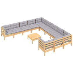 Salon De Jardin 12 Pcs Avec Coussins Gris Bois De Pin Vidaxl
