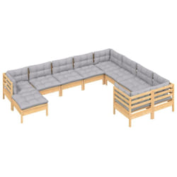 Salon De Jardin 10 Pcs Avec Coussins Gris Bois De Pin Vidaxl