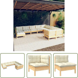 Salon De Jardin 10 Pcs Avec Coussins Crème Bois De Pin