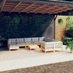 vidaXL Salon de jardin 11 pcs avec coussins - Gris
