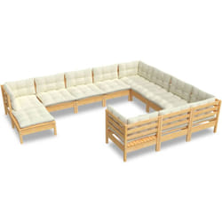 Salon De Jardin 11 Pcs Avec Coussins Crème Bois De Pin Vidaxl