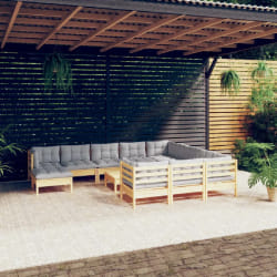 vidaXL Salon de jardin 12 pièces - Bois de pin massif gris