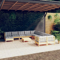 vidaXL Salon de jardin 12 pièces avec coussins Gris
