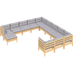 Salon De Jardin 12 Pcs Avec Coussins Gris Bois De Pin Vidaxl
