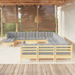 VidaXL Salon de jardin 13 pcs bois pin gris