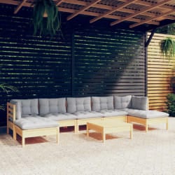 vidaXL Salon de jardin 8 pcs avec coussins - Gris - Bois de pin