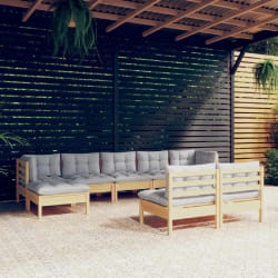 vidaXL Salon de jardin 9 pièces avec coussins - Bois de pin