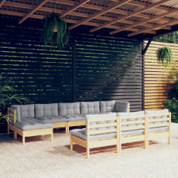 Vidaxl Salon De Jardin 10 Pcs - Gris