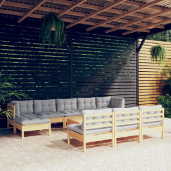 vidaXL Salon de jardin 11 pcs - Gris bois de pin