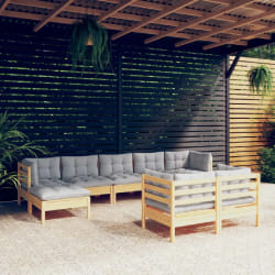 vidaXL Salon de jardin 9 pièces - Gris