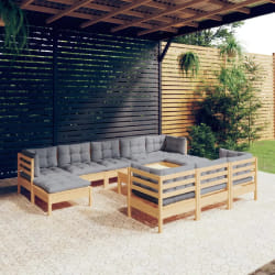 Salon de jardin vidaXL 11 pièces avec coussins - Gris
