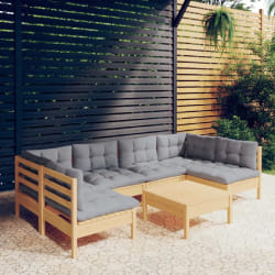 vidaXL Salon de jardin 7 pcs - Bois de pin, Gris