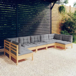 vidaXL Salon de jardin 7 pcs - Gris Bois de pin massif