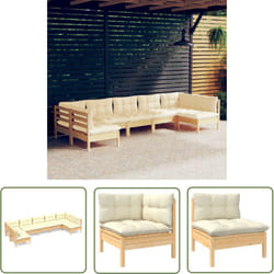 Salon De Jardin 7 Pcs Avec Coussins Crème Bois De Pin Massif
