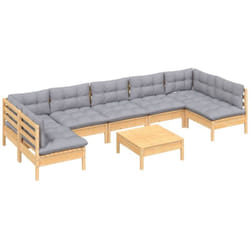 Salon De Jardin 8 Pcs Avec Coussins Gris Bois De Pin Massif Vidaxl