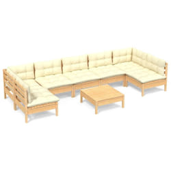 Salon De Jardin 8 Pcs Avec Coussins Crème Bois De Pin Massif Vidaxl