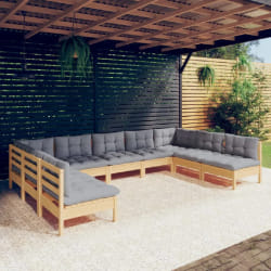 vidaXL Salon de jardin 9 pcs Bois de pin gris