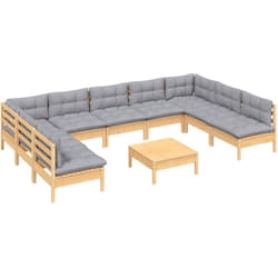 Salon De Jardin 10 Pcs Avec Coussins Gris Bois De Pin Massif Vidaxl