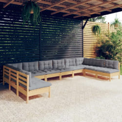 vidaXL Salon de jardin 10 pcs - Gris